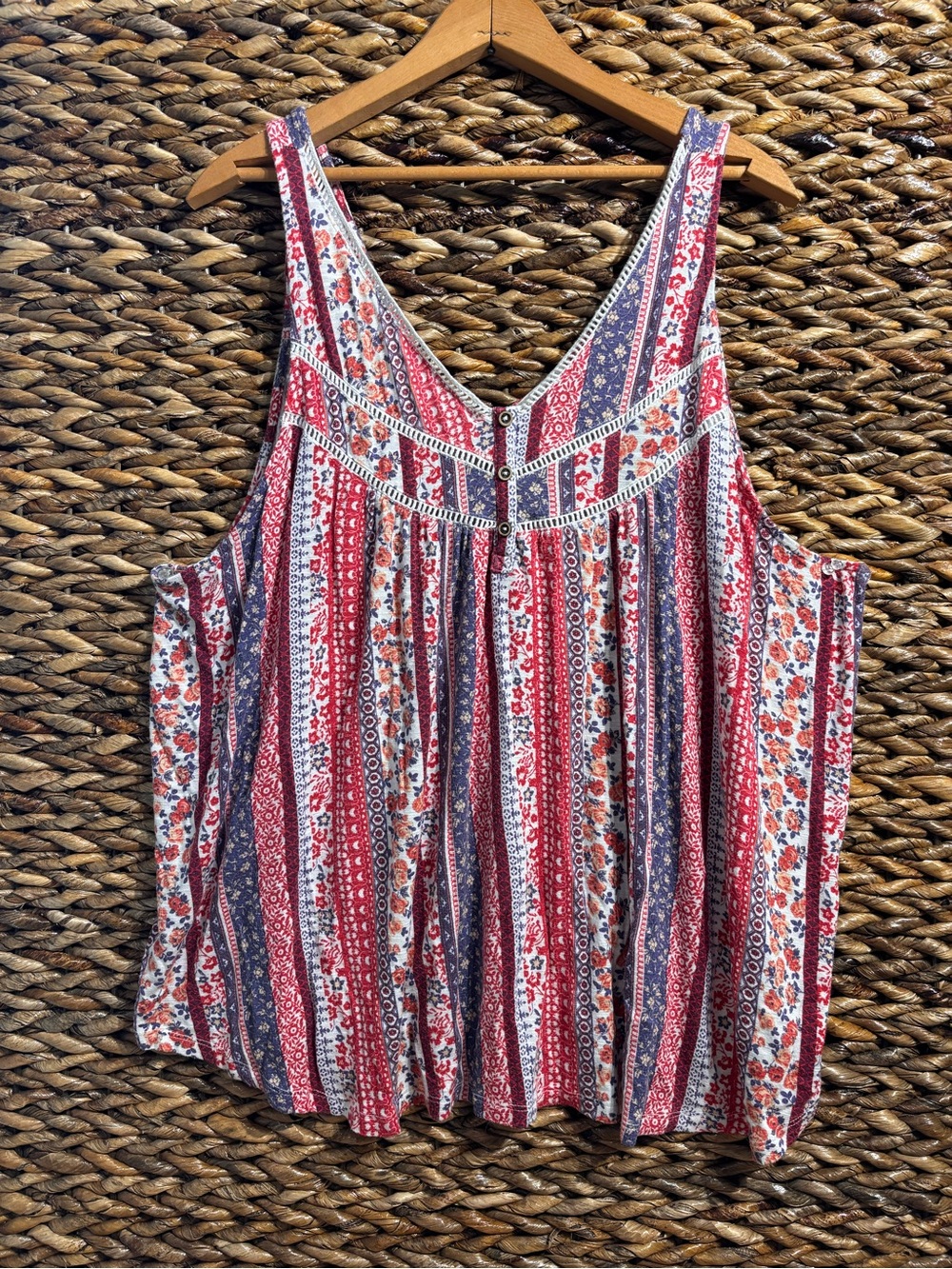 Maurices Red & Blue Striped Floral Tank Camisole